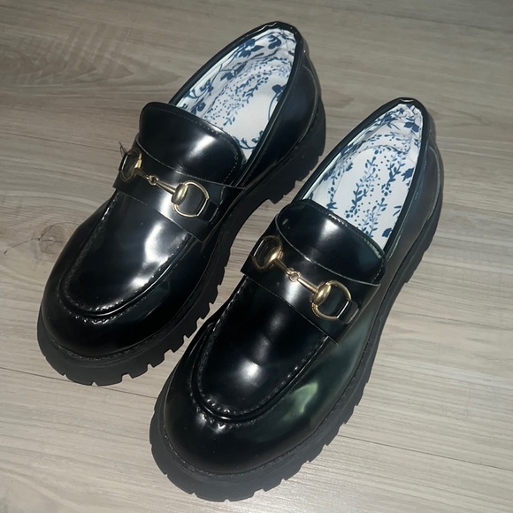 None Shoes - Black Leather Lug Sole Loafers